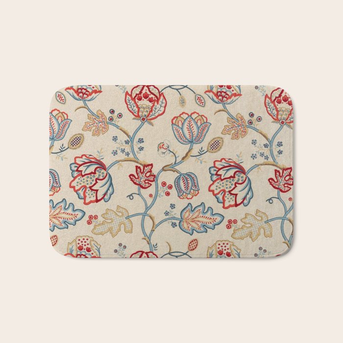 William Morris Vintage Theodosia Wine Indigo Red Blue Pattern Bath Mat Gallery Image 1
