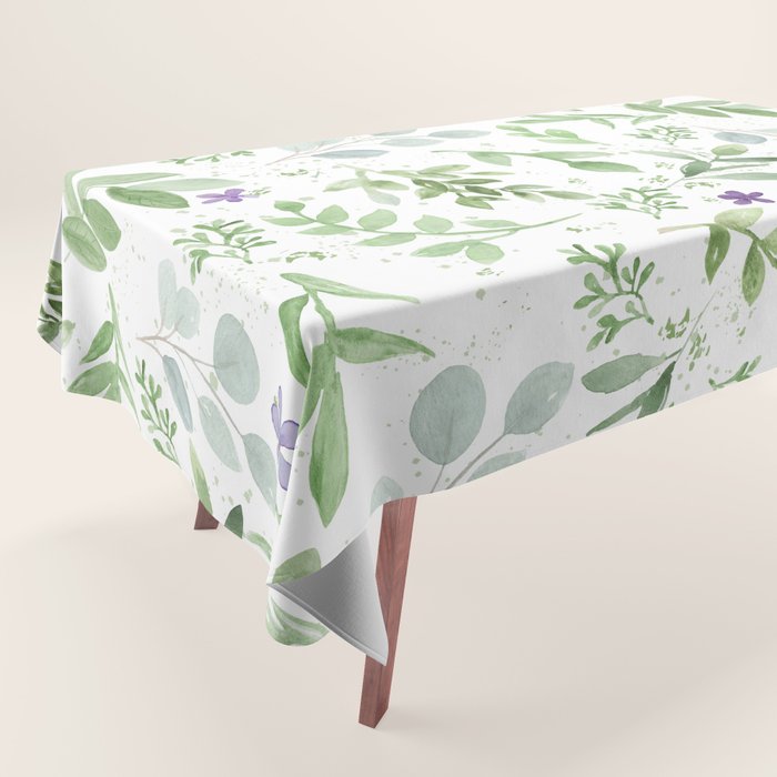Botanical forest green lavender watercolor floral Tablecloth Gallery Image 1