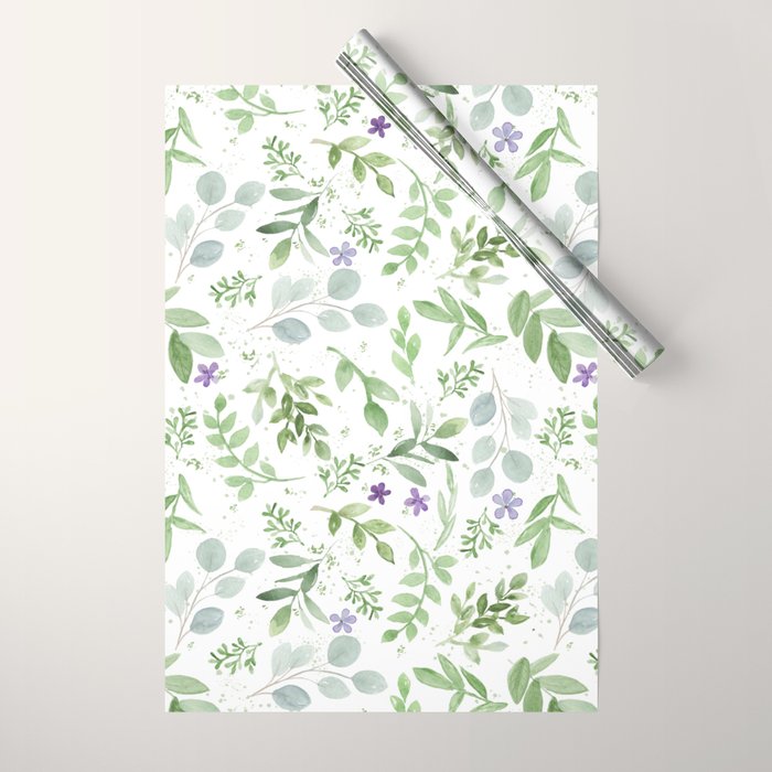 Botanical forest green lavender watercolor floral Wrapping Paper Gallery Image 1