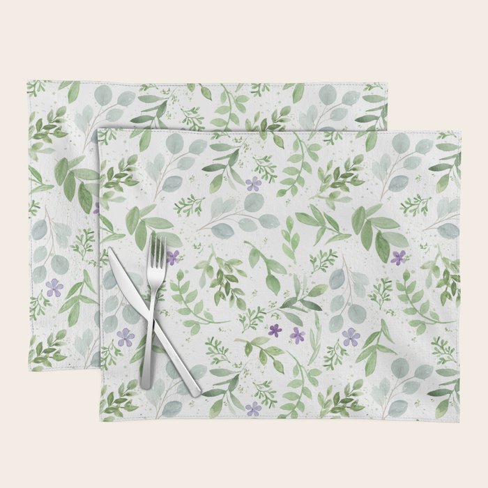 Botanical forest green lavender watercolor floral Placemat Gallery Image 1
