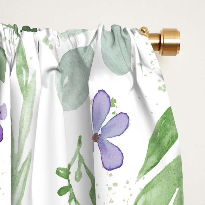 Botanical forest green lavender watercolor floral Window Curtain Gallery Image 2