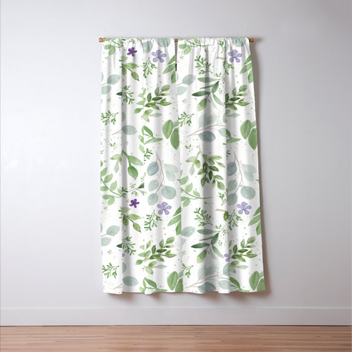Botanical forest green lavender watercolor floral Window Curtain Gallery Image 3