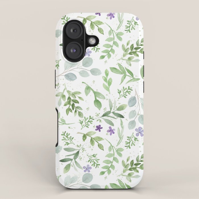 Botanical forest green lavender watercolor floral iPhone Case Gallery Image 1