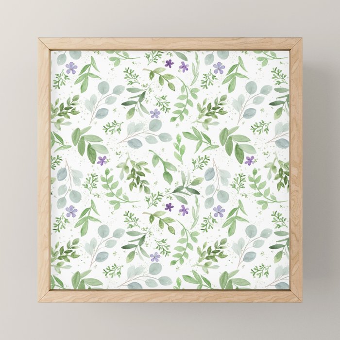 Botanical forest green lavender watercolor floral Mini Art Print Gallery Image 1