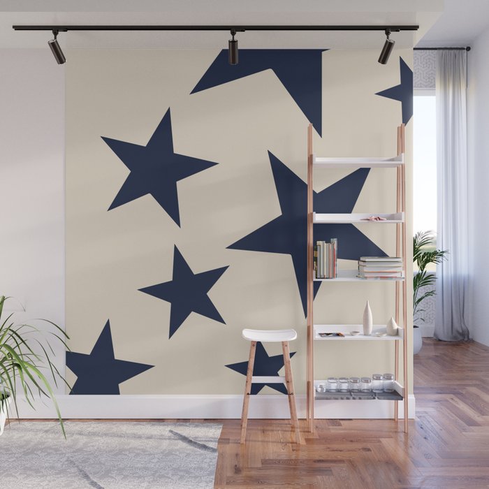 Navy & Light Beige Big Ol' Stars Wall Mural Gallery Image 1