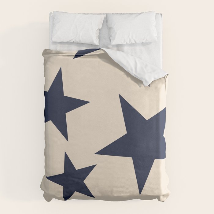 Navy & Light Beige Big Ol' Stars Duvet Cover Gallery Image 1