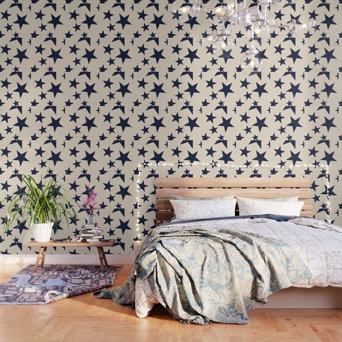 Navy & Light Beige Big Ol' Stars Wallpaper Gallery Image 3