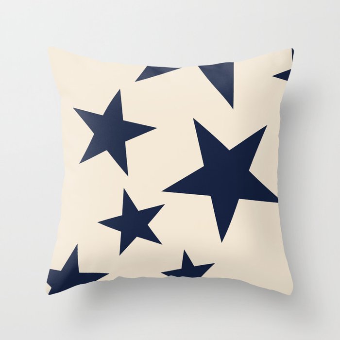 Navy & Light Beige Big Ol' Stars Throw Pillow Gallery Image 1