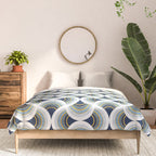 Art deco scallop elegance // blue geometric shapes golden textured lines Comforter Gallery Image 3
