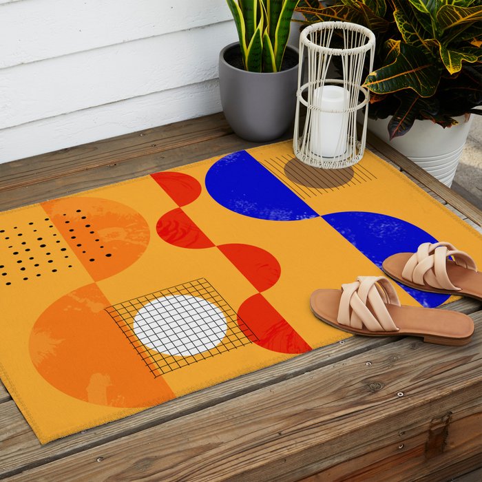 Mid-century shapes abstract no7 Outdoor Rug Gallery Image 2