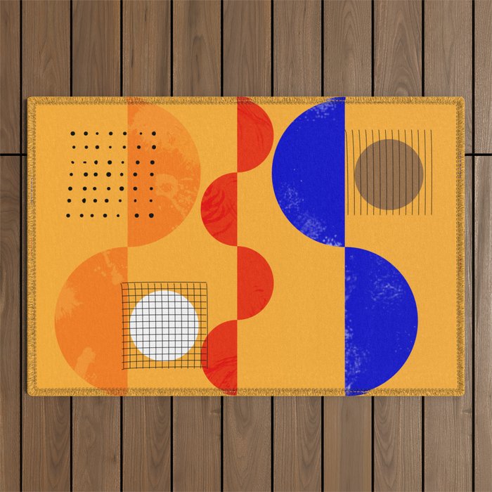 Mid-century shapes abstract no7 Outdoor Rug Gallery Image 1