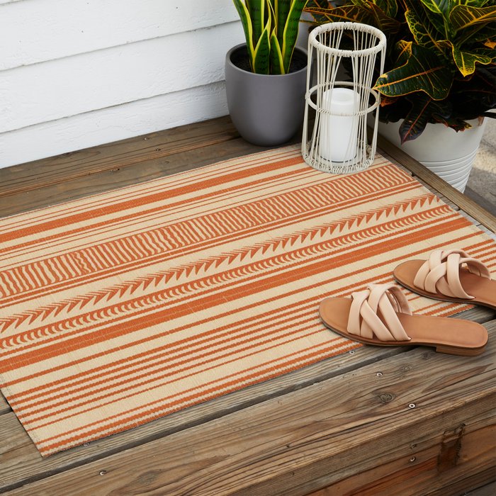 Boho Earthy Mud Cloth Abstract Pattern Outdoor Rug Gallery Image 2