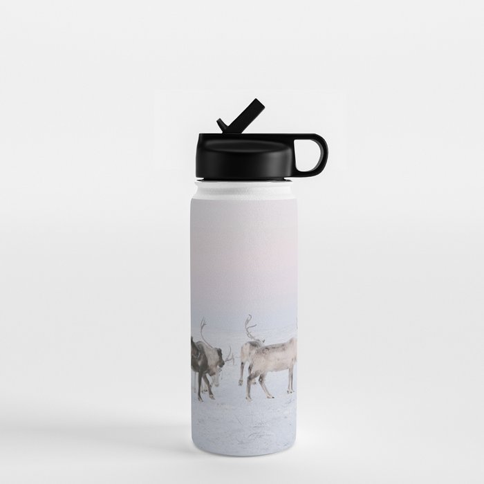 Winter Landscape Photo Art - Lapland Series - Reindeer Moon Minimal Nature Water Bottle Gallery Image 1