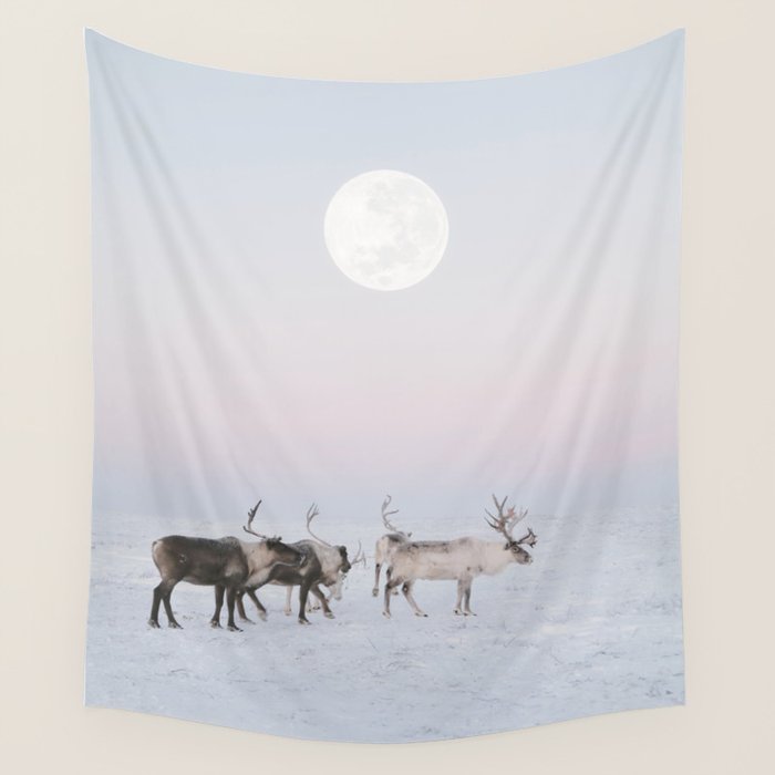 Winter Landscape Photo Art - Lapland Series - Reindeer Moon Minimal Nature Wall Tapestry Gallery Image 4