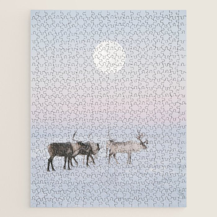 Winter Landscape Photo Art - Lapland Series - Reindeer Moon Minimal Nature Jigsaw Puzzle Gallery Image 1