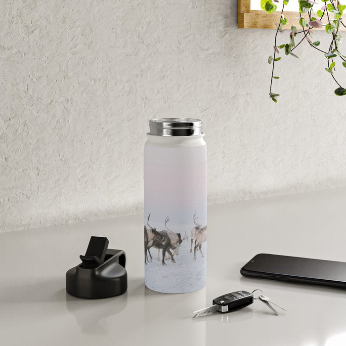 Winter Landscape Photo Art - Lapland Series - Reindeer Moon Minimal Nature Water Bottle Gallery Image 4