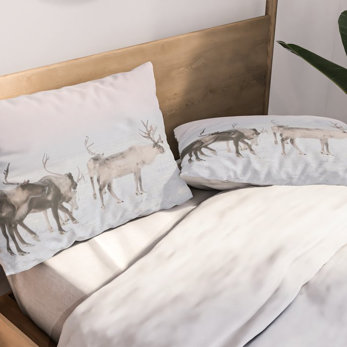 Winter Landscape Photo Art - Lapland Series - Reindeer Moon Minimal Nature Pillow Sham Gallery Image 2