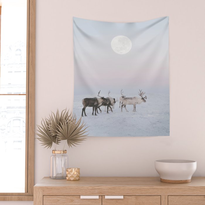 Winter Landscape Photo Art - Lapland Series - Reindeer Moon Minimal Nature Wall Tapestry Gallery Image 2