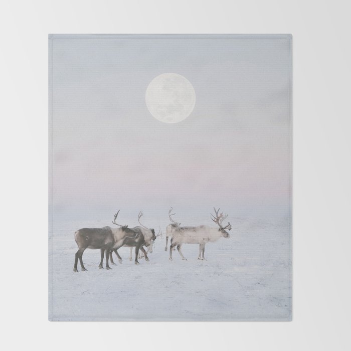 Winter Landscape Photo Art - Lapland Series - Reindeer Moon Minimal Nature Throw Blanket Gallery Image 2