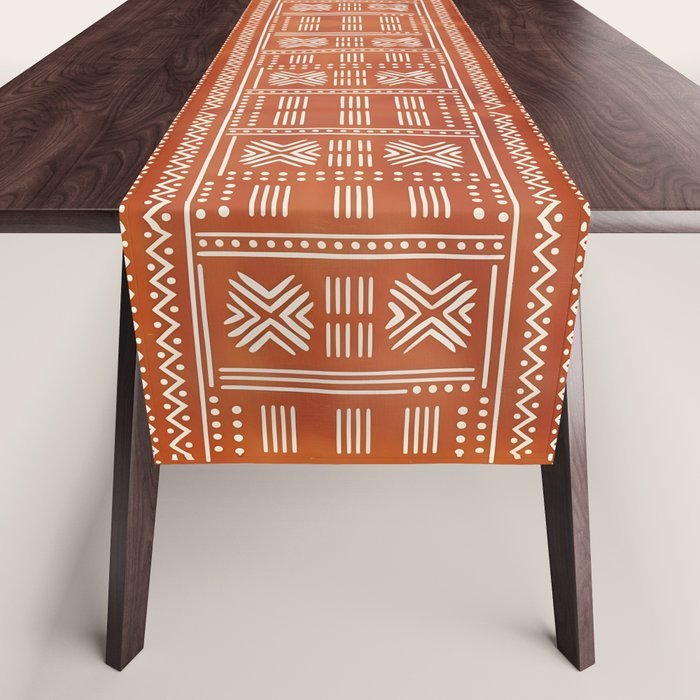 Geometric Tribal Pattern on Terracotta Table Runner Gallery Image 1