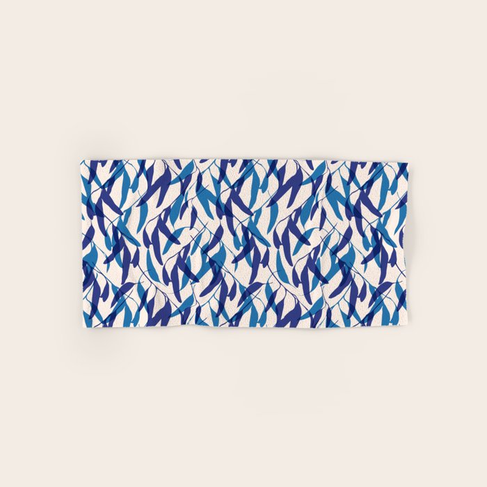 Gum leaves pattern in blue Bath Towel Gallery Image 1