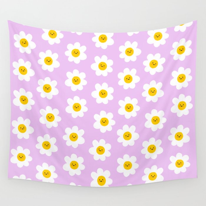 Happy Flowers - Purple  Wall Tapestry Gallery Image 1