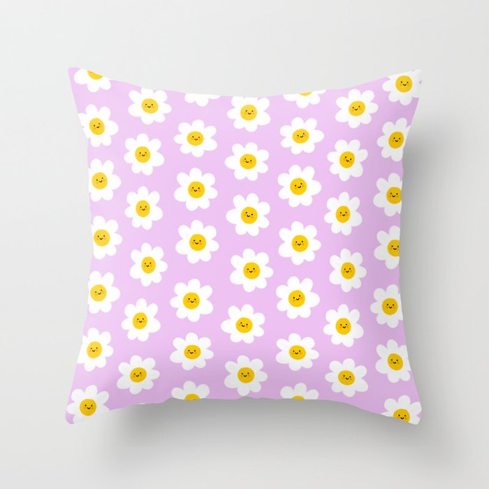 Happy Flowers - Purple  Throw Pillow Gallery Image 1