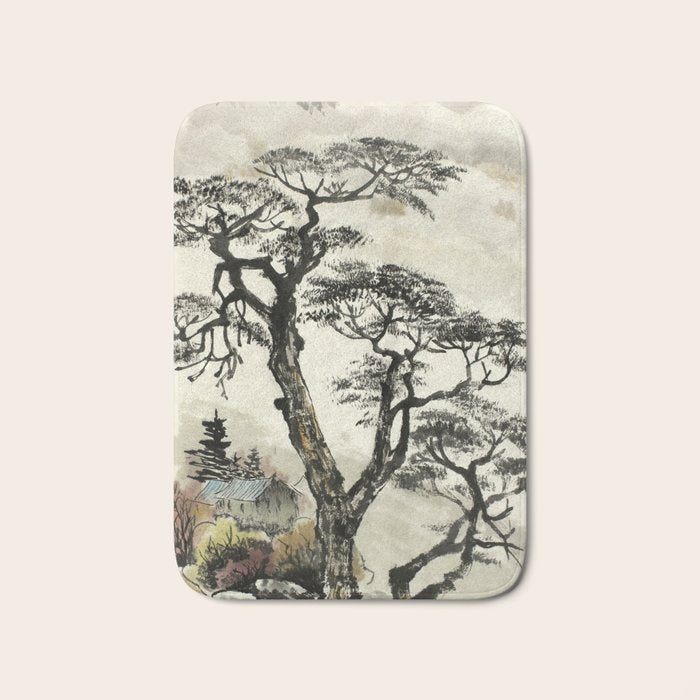 Japanese Mountain Forest Tree Landscape Bath Mat Gallery Image 1