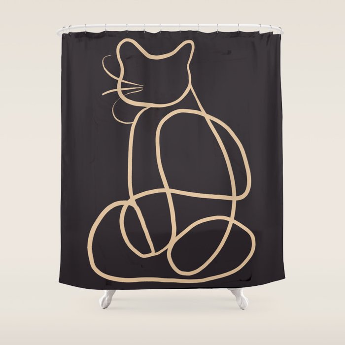 Abstract Line Art Cat Shower Curtain Gallery Image 1