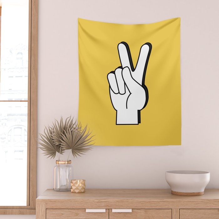 Peace Sign yellow Wall Tapestry Gallery Image 2