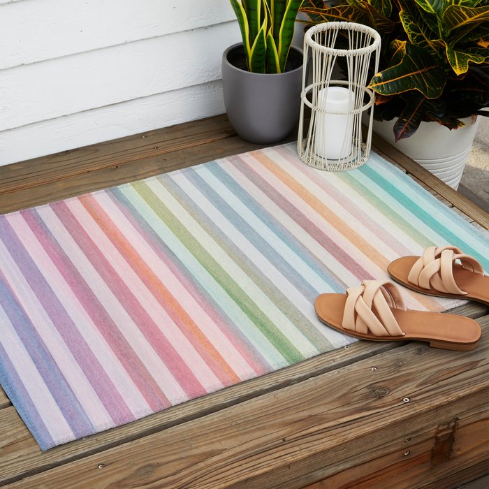 Colorful Soft Stripes Pattern Outdoor Rug Gallery Image 2