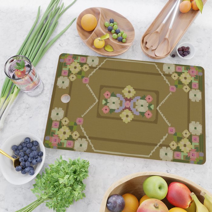 Pixelated Floral Brown Cutting Board Gallery Image 2