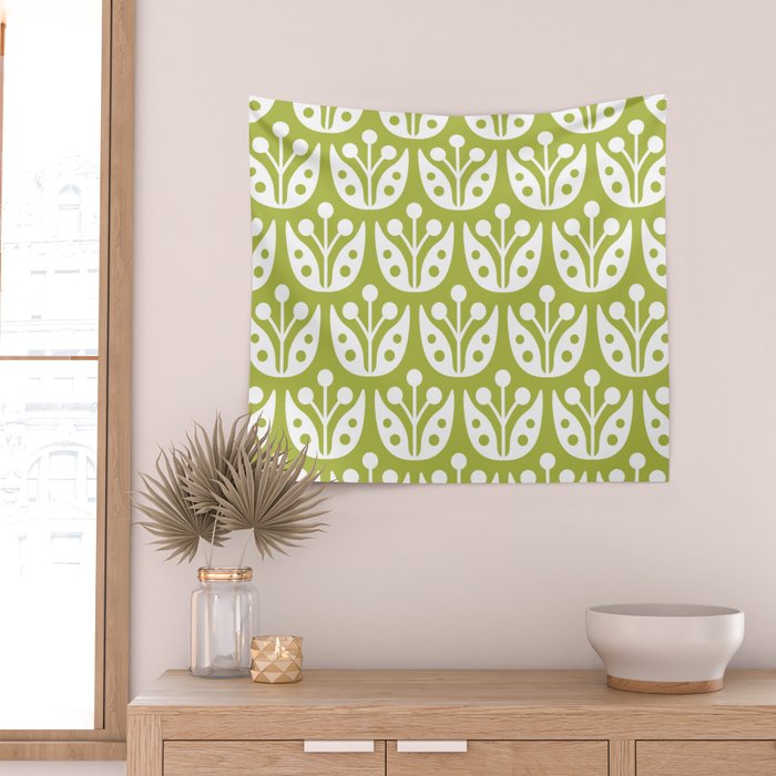 Mid Century Flower Pattern 5 Wall Tapestry Gallery Image 2