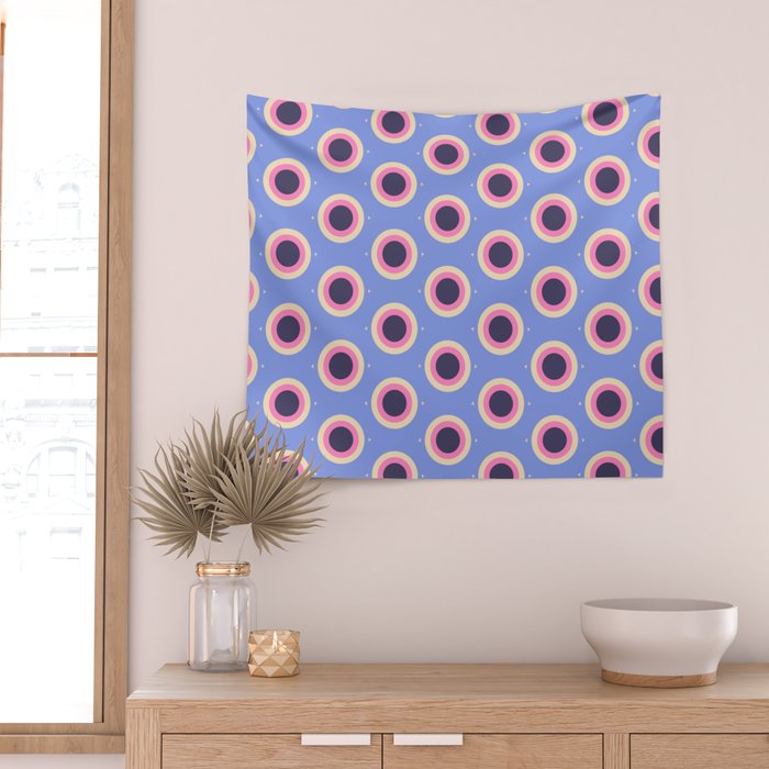 Geometric Mid century Modern blue abstract Wall Tapestry Gallery Image 2