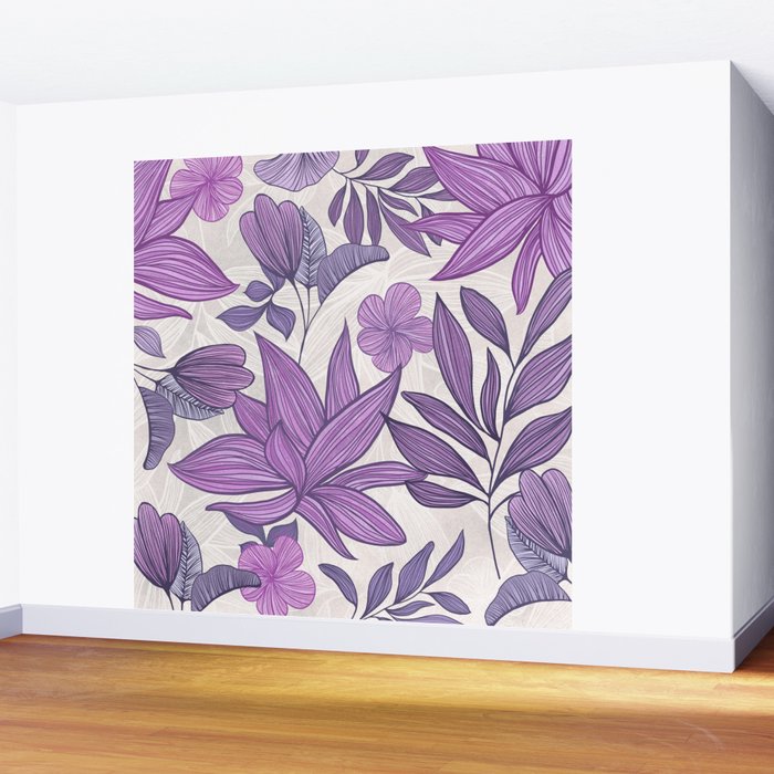 Moody Vintage-style Floral - Purple Wall Mural Gallery Image 2