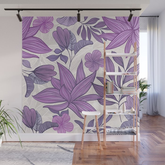 Moody Vintage-style Floral - Purple Wall Mural Gallery Image 1