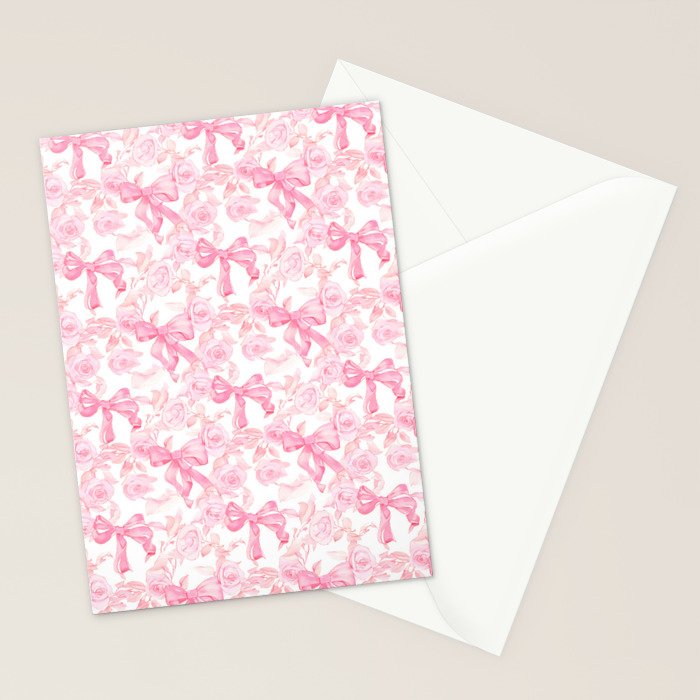 Pink bows and roses garden coquette aesthetic Stationery Card Gallery Image 2