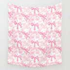 Pink bows and roses garden coquette aesthetic Wall Tapestry Gallery Image 4