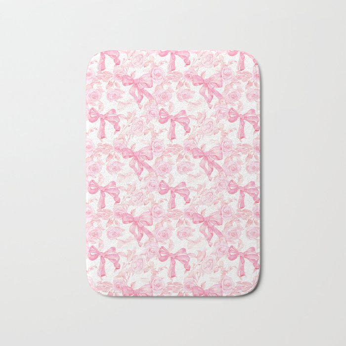 Pink bows and roses garden coquette aesthetic Bath Mat Gallery Image 1