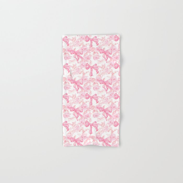 Pink bows and roses garden coquette aesthetic Bath Towel Gallery Image 1