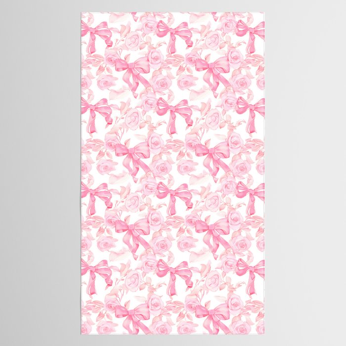 Pink bows and roses garden coquette aesthetic Tablecloth Gallery Image 2