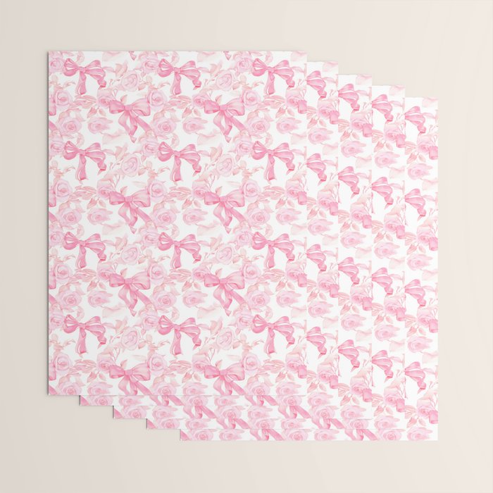 Pink bows and roses garden coquette aesthetic Wrapping Paper Gallery Image 3