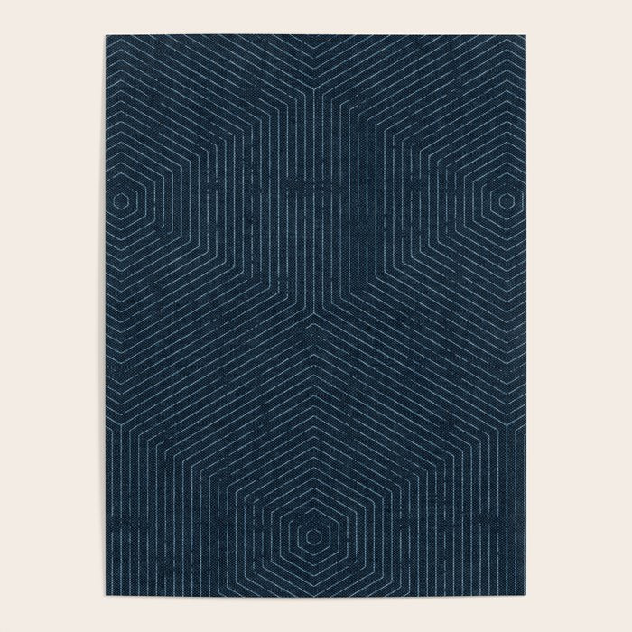 boho hexagon stripes - navy Poster Gallery Image 1