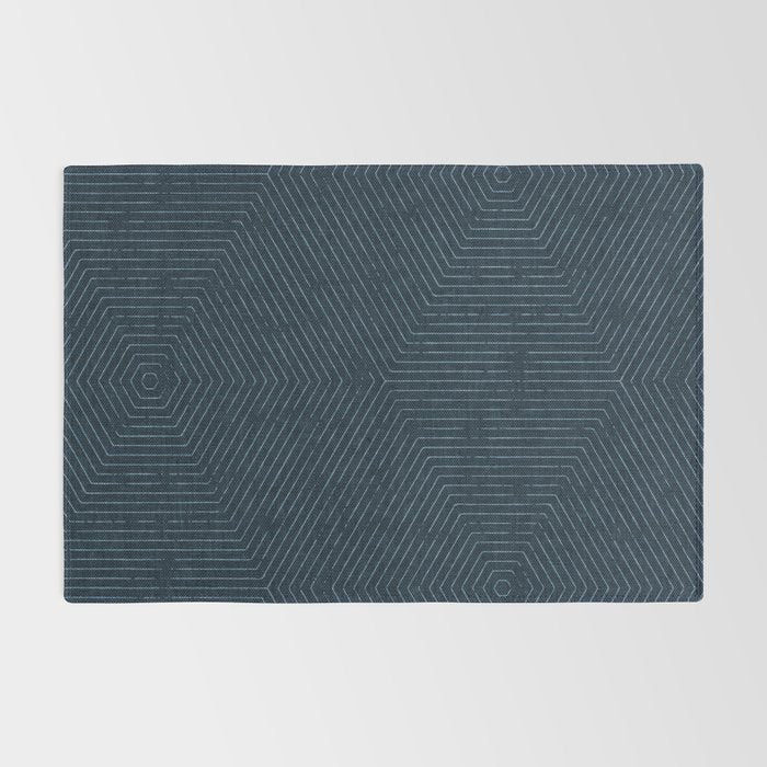 boho hexagon stripes - navy Rug Gallery Image 2
