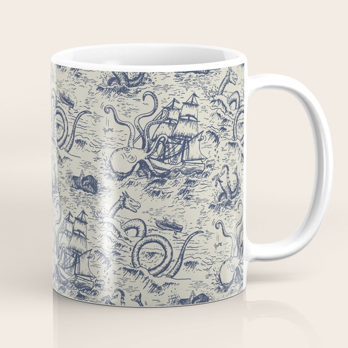 Mythical Sea Creatures Toile de Jouy Coffee Mug Gallery Image 1