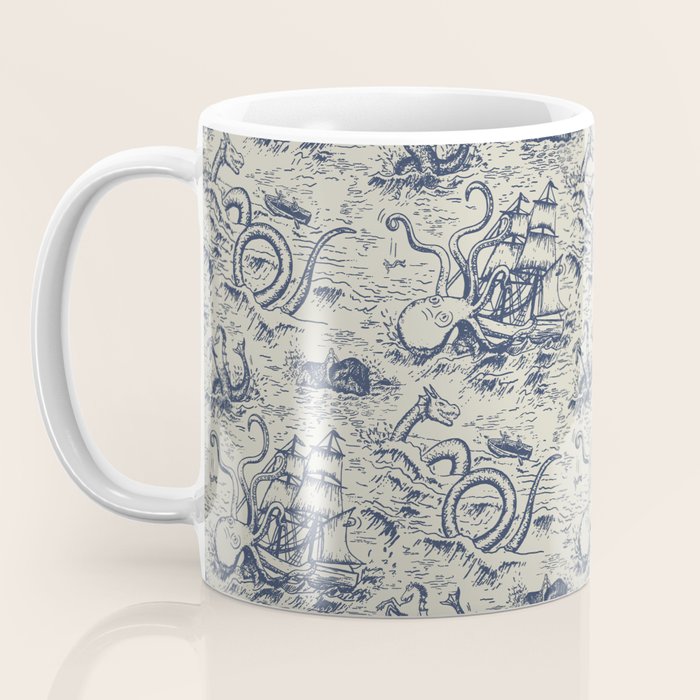 Mythical Sea Creatures Toile de Jouy Coffee Mug Gallery Image 3