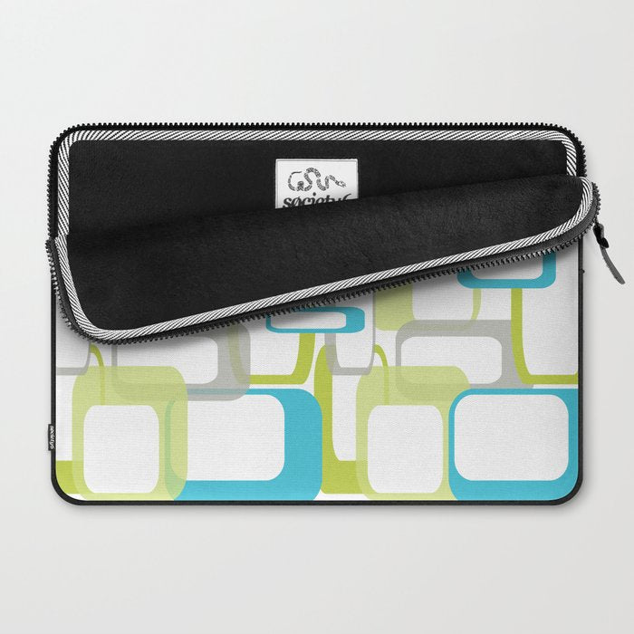 Mid-Century Modern Rectangle Design Blue Green and Gray Laptop Sleeve Gallery Image 2