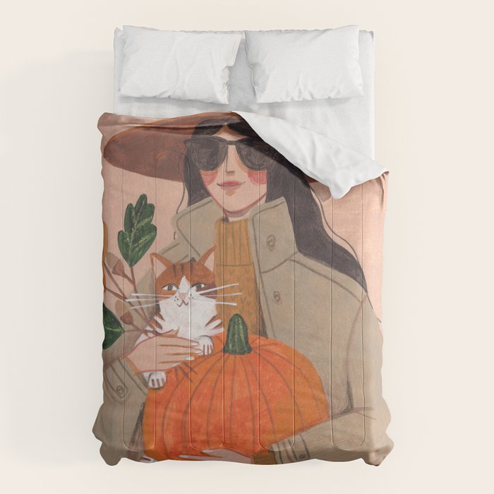 Woman in autumn in warm earth tones Comforter Gallery Image 1