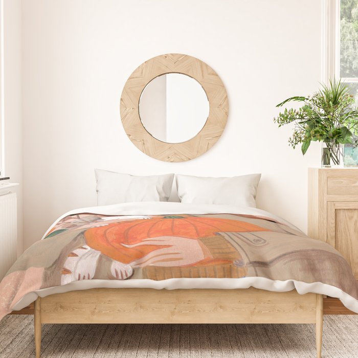 Woman in autumn in warm earth tones Duvet Cover Gallery Image 3