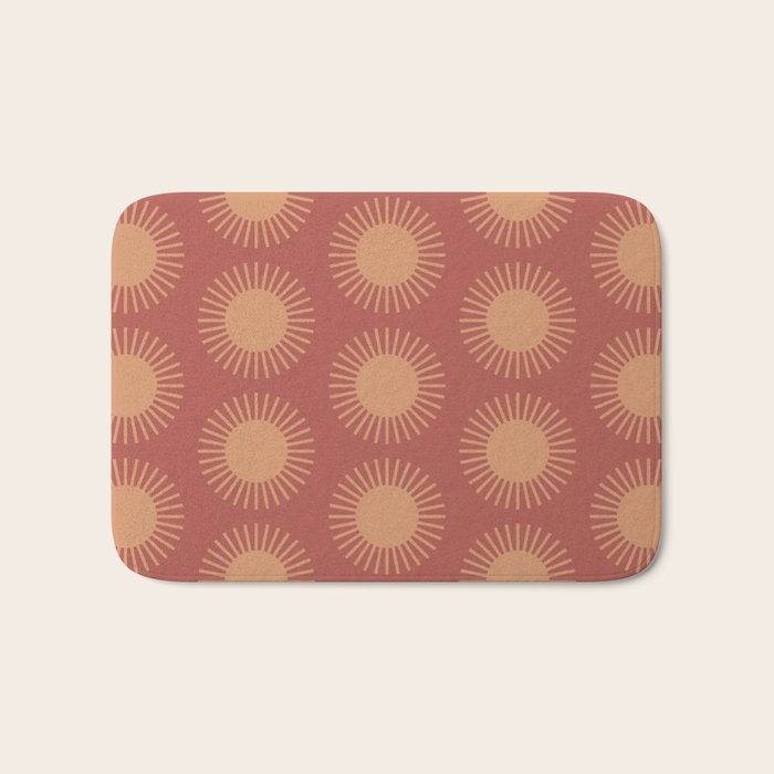 Boho Summer Sun Pattern XIV Earthy Pink and Beige Bath Mat Gallery Image 1